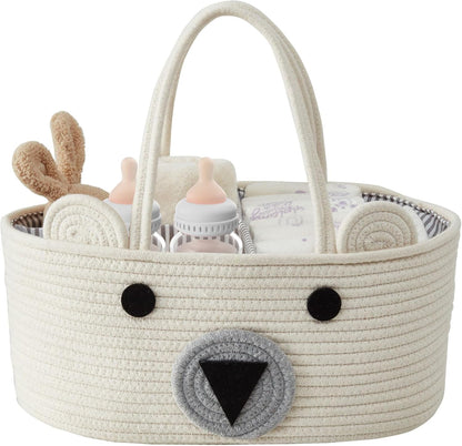 DECOMOMO Baby Caddy Organizer, Mother's Day Diaper Caddy Basket, Baby Baskets for Baby Shower (Spiral Beige & White, Large)