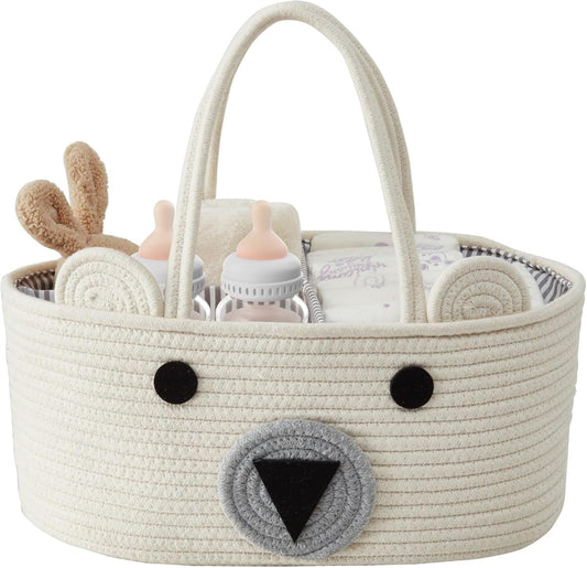 DECOMOMO Baby Caddy Organizer, Mother's Day Diaper Caddy Basket, Baby Baskets for Baby Shower (Spiral Beige & White, Large)