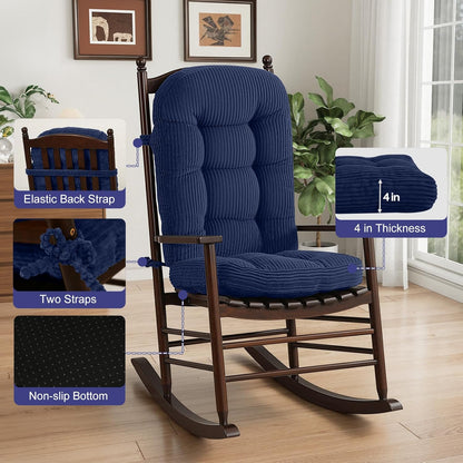 idee-home Wingback Rocking Chair Cushions Indoor, Glider Rocker Replacement Cushions with Removable Corduroy Cover, Wooden Adirondack Chair Pad Non-Slip Bottom Tufted Seat Pads with Ties, Green