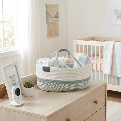 DECOMOMO Baby Caddy Organizer, Mother's Day Diaper Caddy Basket, Baby Baskets for Baby Shower (Spiral Beige & White, Large)