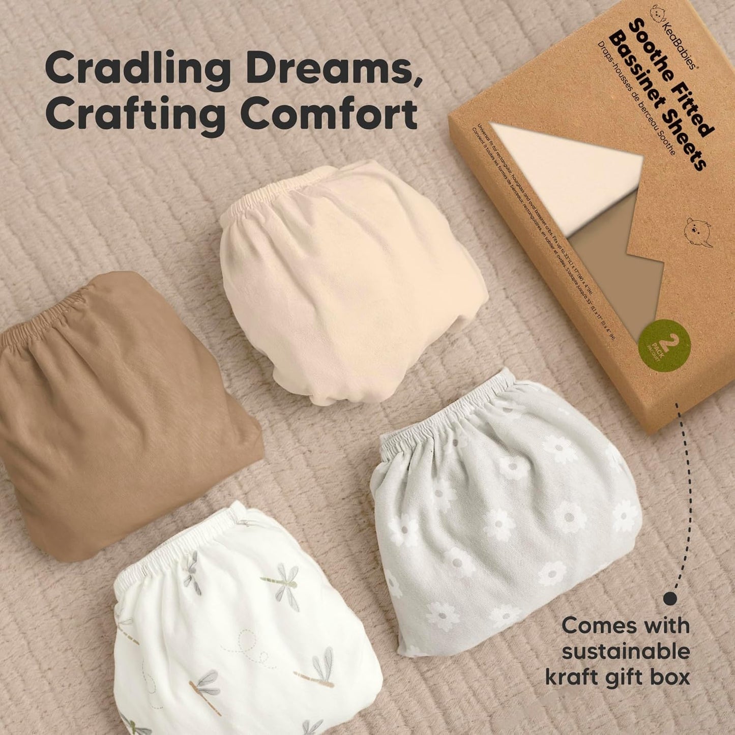 2-Pack Organic Bassinet Sheets for Girls, Boys - 100% Cotton Bassinet Mattress Sheets Compatible with Halo Bassinest Swivel Sleeper, Graco, Baby Delight, Chicco, Unisex Fitted Bassinet Sheets (Elly)