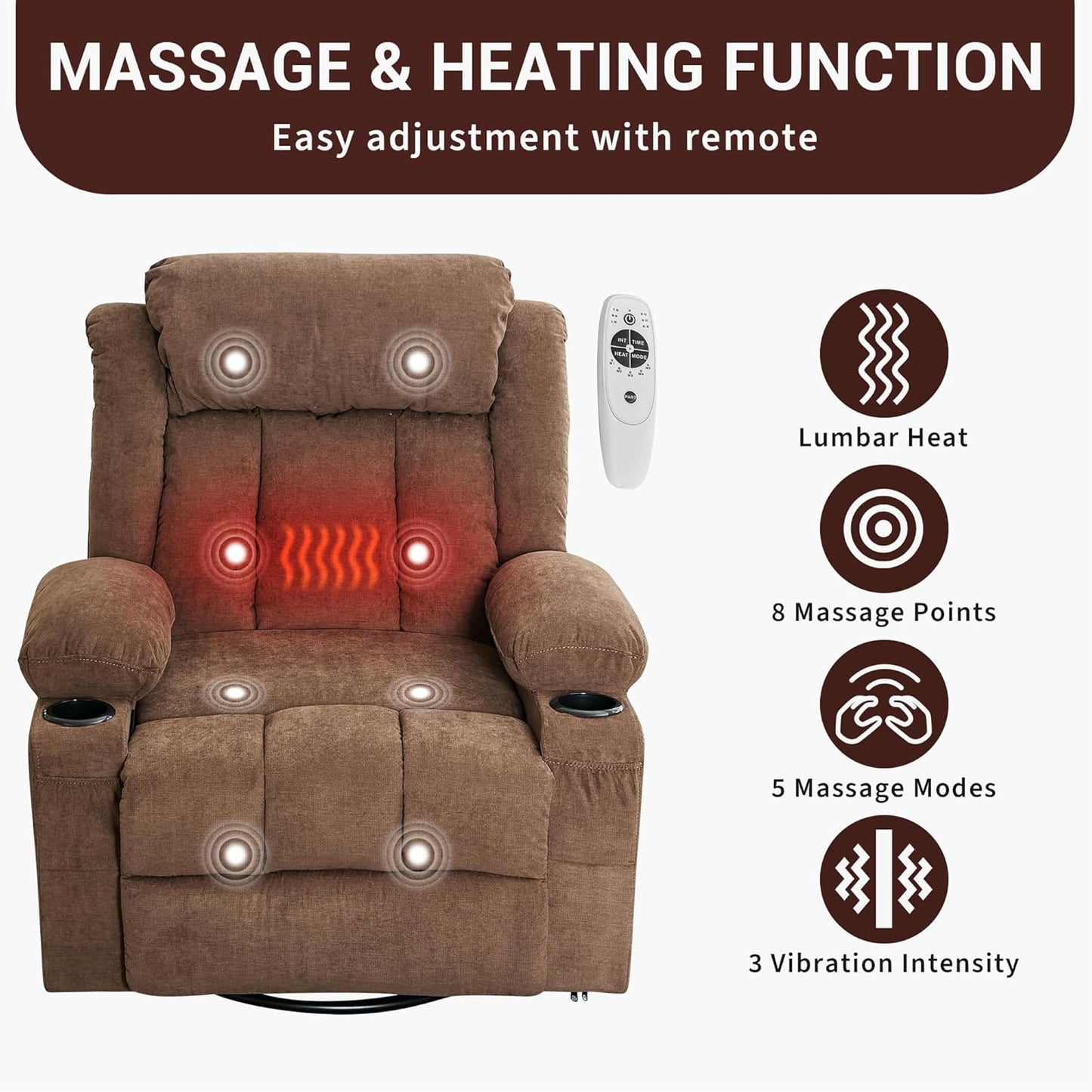 GarveeLife Rocking Recliner Chair for Nursery Glider Recliner with Cup Holder Swivel Rocker with Upholstered Deep Seat Comfy Single Sofa for Living Room Grey