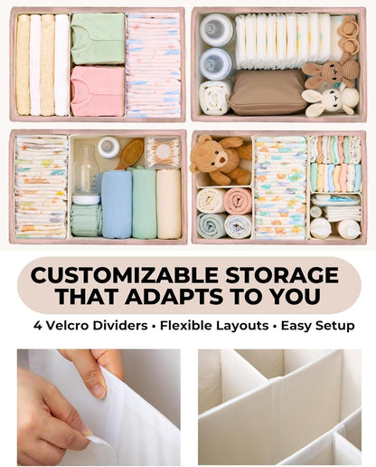 Baby Diaper Caddy Organizer with Portable Changing Mat - Teddy Fleece Diaper Organizer for Changing Table - Basket for Changing Essentials - Baby Essentials Organizer with Removable Dividers