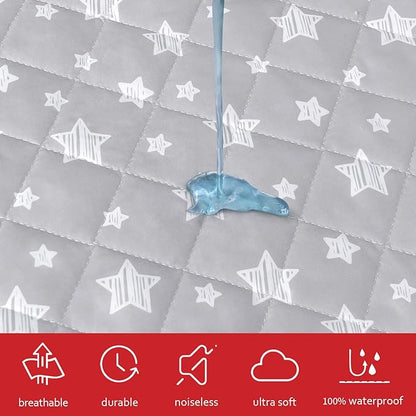 Crib Mattress Protector Waterproof, Quilted Crib Mattress Pad Cover 52" x 28", Extra Soft Breathable Toddler Bed Cover Stretch Up to 8", Grey Star
