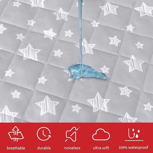 Crib Mattress Protector Waterproof, Quilted Crib Mattress Pad Cover 52" x 28", Extra Soft Breathable Toddler Bed Cover Stretch Up to 8", Grey Star