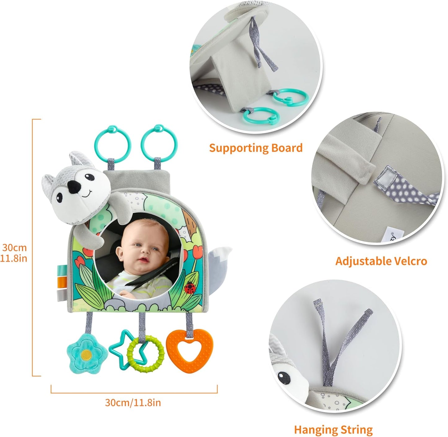 Lynncare Car Seat Toy, Baby Car Mirror Toy for Rear Facing, Travel Baby Activity Center with Hanging Engaging Toys for Infants Babies 0-6-12-18 Months Boy Girl