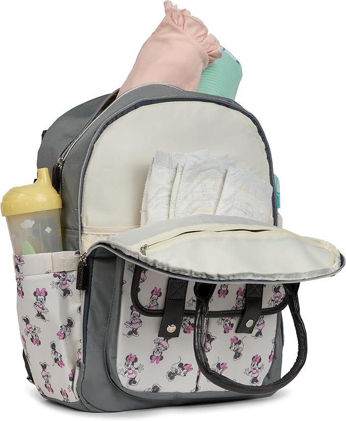 Disney Diaper Bag Backpack with Changing Pad Minnie Mouse – 16” Nylon Baby Bag for Parents, Insulated Bottle Holders, Multiple Storage Pockets