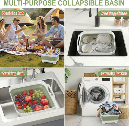 Yecuip Collapsible Wash Basin for Baby Bottles with Drying Rack – 2.4 Gallon Foldable Dish Tub with Handles, Portable RV Camping Sink & Space-Saving Wash Bin with Lid for Kitchen, Travel & Outdoor