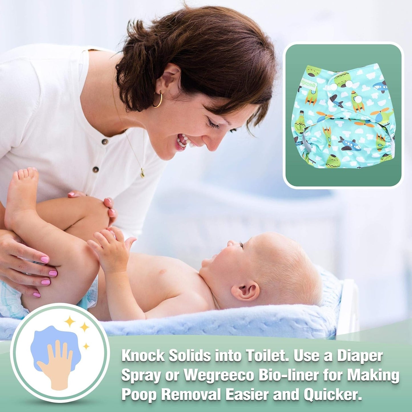 wegreeco Cloth Diapers 6 Pack with 6 Inserts & 1 Wet Bag, Washable Cloth Diapers for Babies, One Size Adjustable Reusable (Flower)