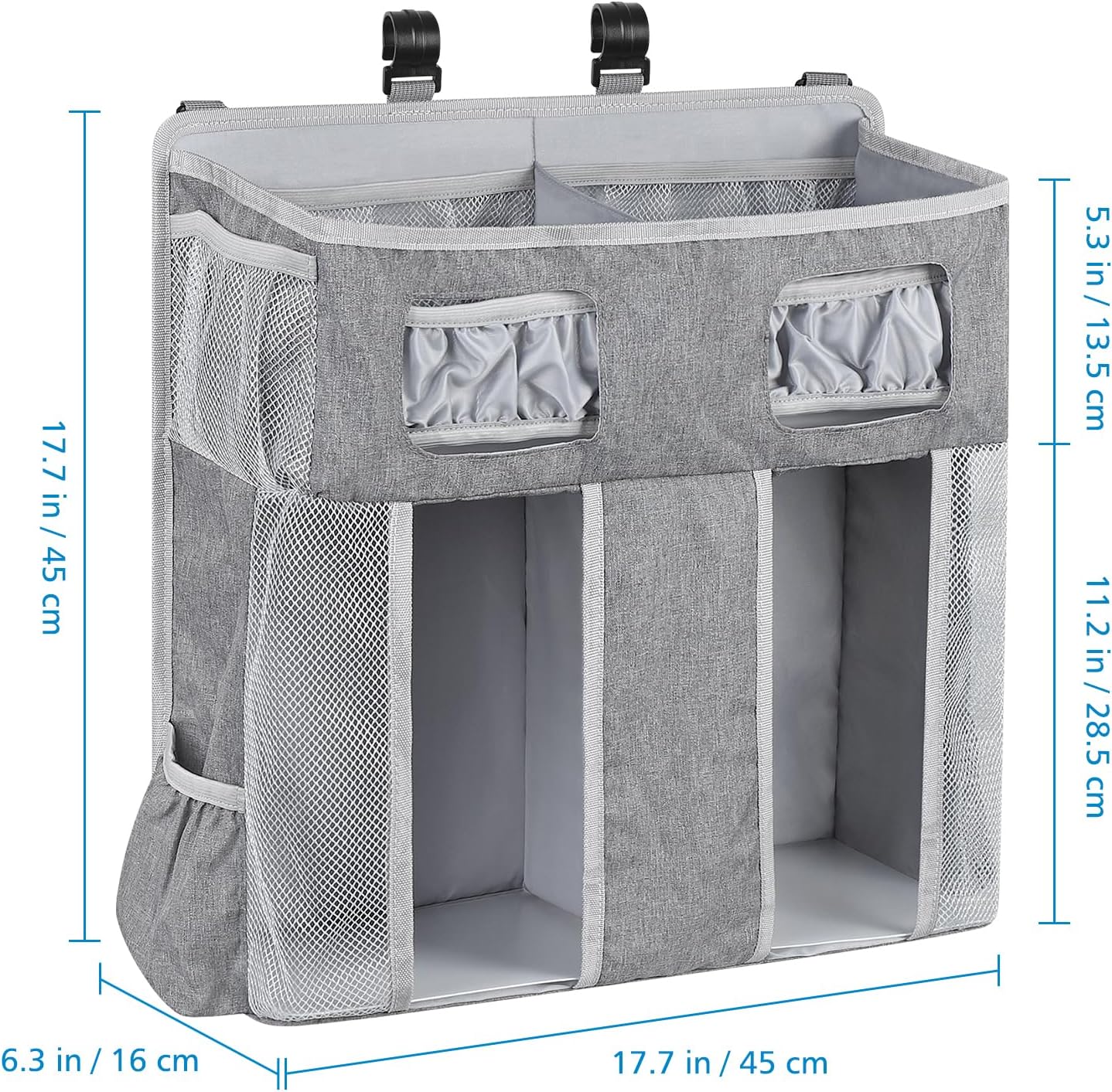 Accmor Hanging Baby Diaper Caddy Organizer, Diaper Stacker, Baby Crib Hanging Classified Storage Bag Organizer for Changing Table, Crib, Playard or Wall & Nursery Organization, Grey