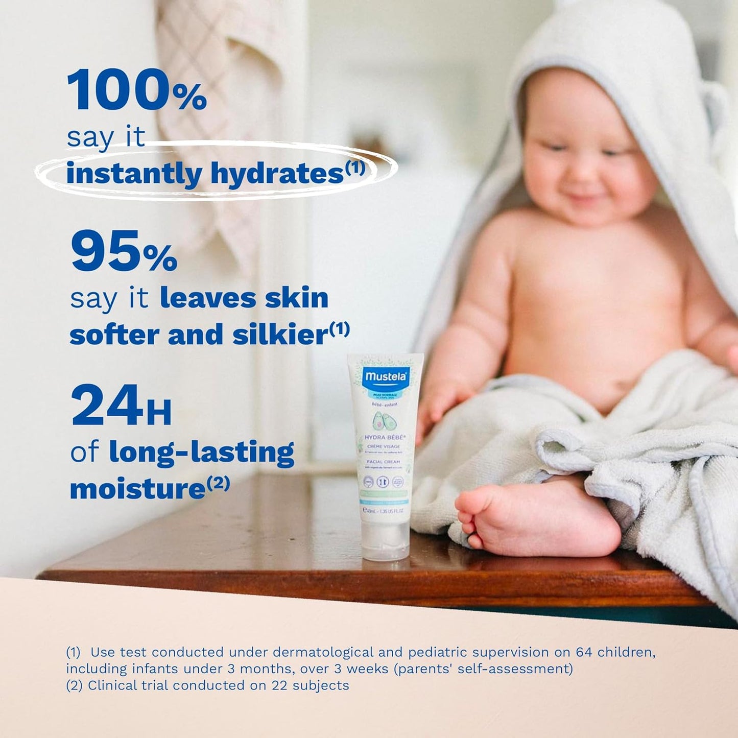 Mustela Hydra Bebe Face Cream – Daily Baby Moisturizer with Natural Avocado, Jojoba Oil & Shea Butter - 1.35 fl. oz. - Packaging may vary