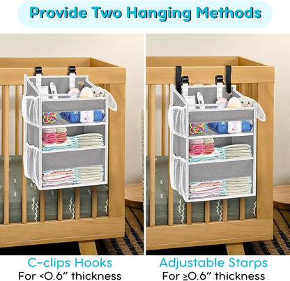 Ofiray-home Hanging Diaper Organizer for Changing Table,Cribs,Car,Playard or Wall & Nursery Organization-Durable 2-Tier Diaper Organizer with Mesh Pockets and Viewable Design, Won't Deform, Light Gray