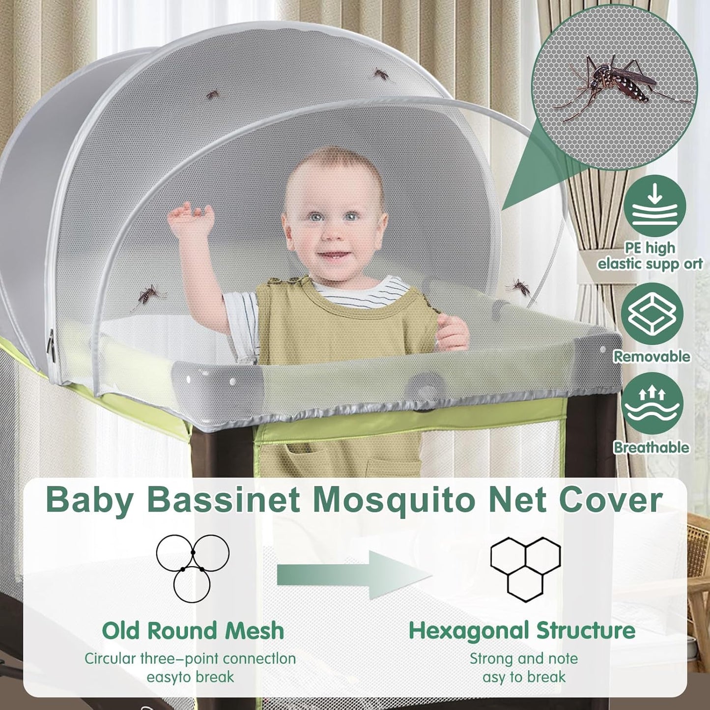 Bassinet Cover for Cats - Blackout Breathable Mosquito Net for Baby Bedside Sleepers & Travel Cribs, 2-Way Zipper Bug Canopy Tent to Block Light & Keep Cats Out (Black-Small)