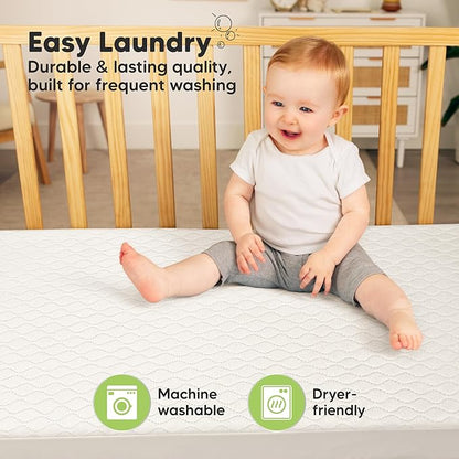 2-Pack Waterproof Crib Mattress Protector Cover Fitted - Quiet Baby Crib Mattress Pad Sheets, 52" x 28" Soft Quilted Cotton Baby Sheet, Machine Washable, Easy Fit, Durable (Khaki/Mavy)