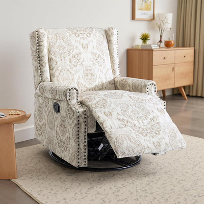 Swivel Rocker Recliner Chair, Manual Nursery Glider Recliner, Floral Fabric Wingback Accent Chair with Adjustable Backrest & Footrest for Small Spaces Living Room Bedroom (Plants Floral, Set of 1)