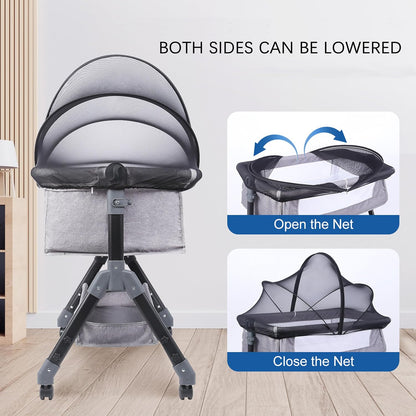 Akiky Portable Bassinet Bedside Sleeper Cover Semi-Sunshade Mosquito Net for Baby Infant Bed Sleeper Cover Mesh Net with Zip-up Window(Gray)