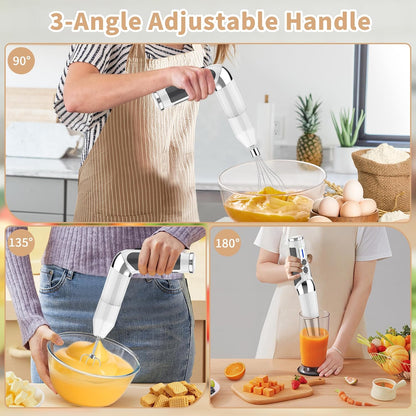 Toogel Cordless Immersion Blender, Electric Hand Blender with 21-Speed & 3-Angle Adjust, USB Rechargeable, BPA-Free & Dishwasher Safe for Baby Food, Smoothies, Soup (Grey)