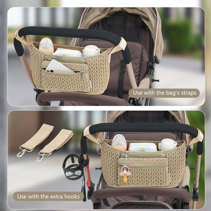 Stroller Organizer With Insulated Bottle Holder- Universal Fit, Detachable Bag, Fit For Most Of The Stroller And Pet Stroller (Black-B)