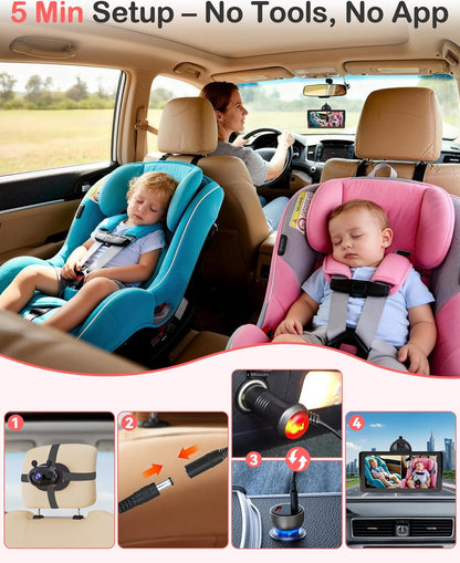 Wkzay Baby Car Camera 2-Pack – HD 1080P, 150° Wide Angle, Night Vision, Adjustable LED Light, Easy Installation, Infant Safety, Rear Seat Monitoring for Car Travel