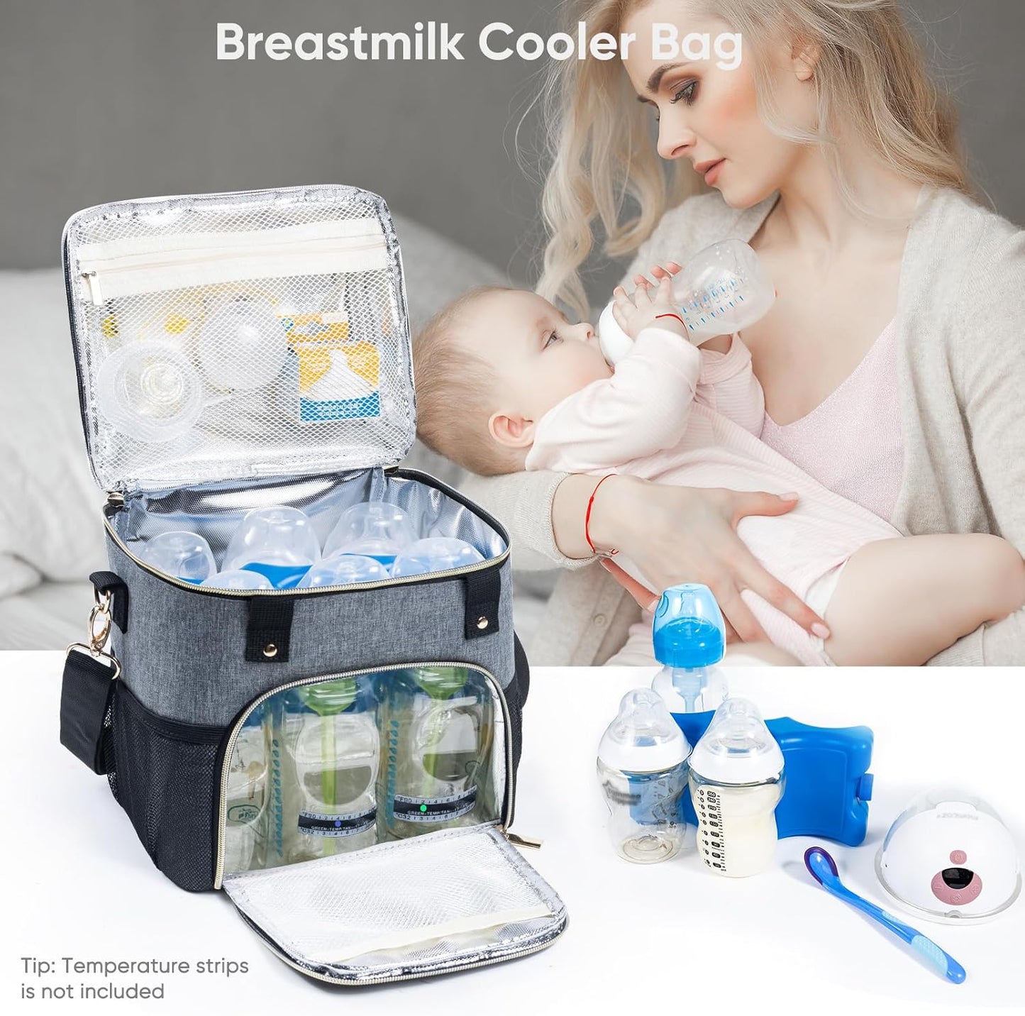 Mam Breastmilk Cooler Bag with Ice Pack for 4 Bottles - See-through Breast Pump Bag for Baby Bottles 4oz-9oz