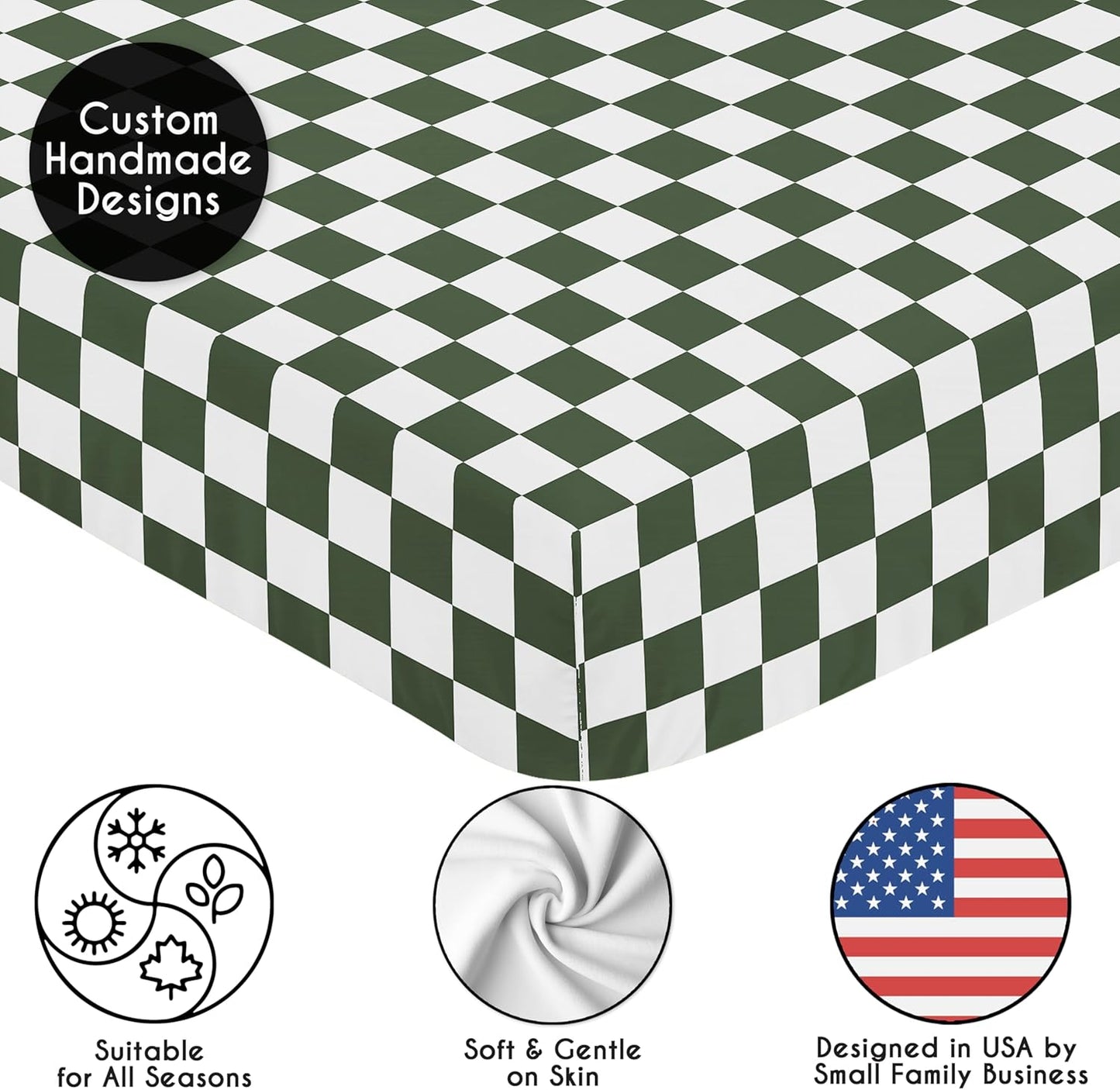 Sweet Jojo Designs 2-Piece Baby Bassinet Sheets Set (Black/White Gingham Checkered Plaid) for Boy/Girl, Infant Newborn Nursery, Oval, Rectangle & Hourglass Mattress (Solid Onyx & Classic Checkerboard)
