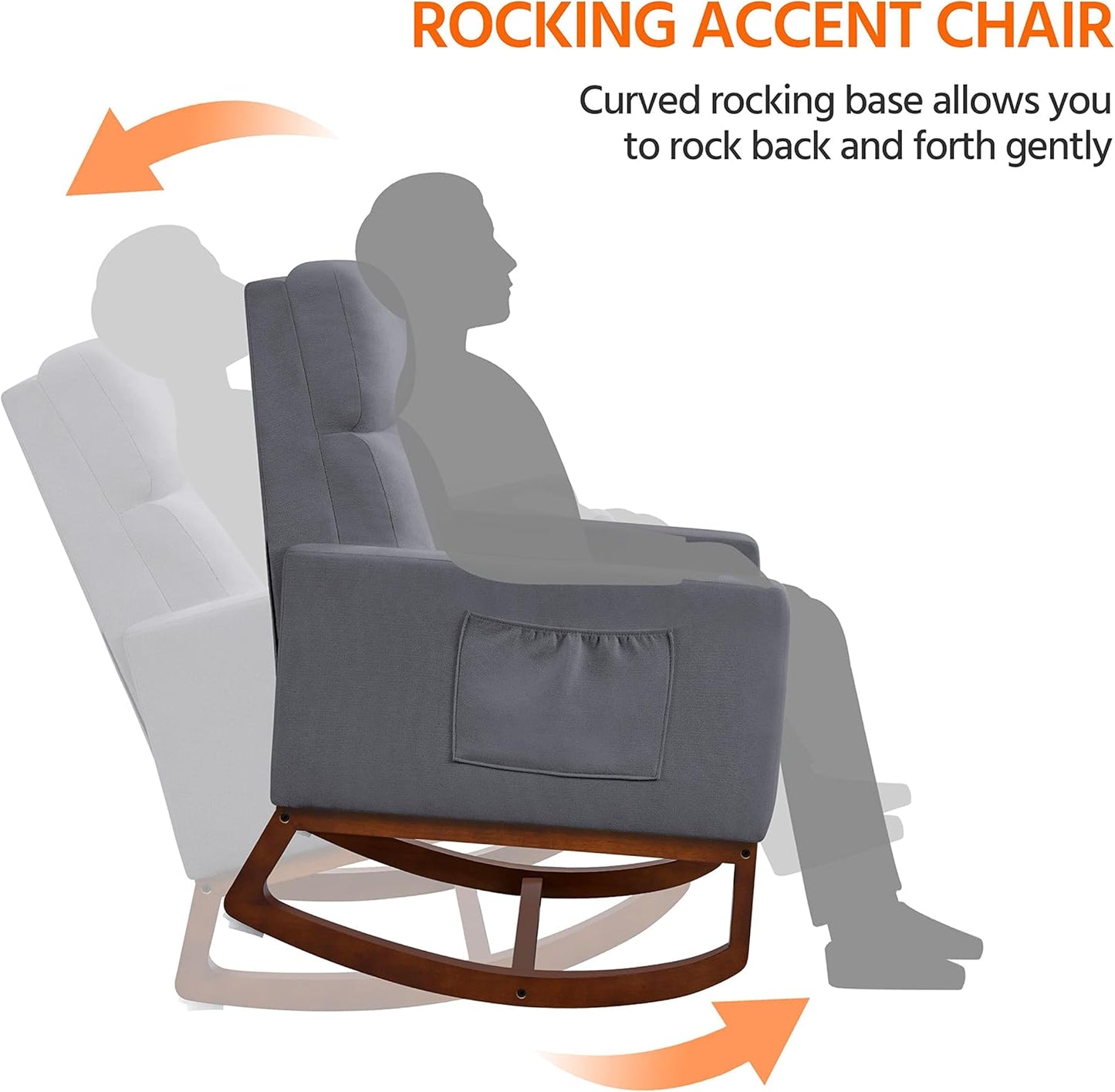 Topeakmart Nursery Rocking Chair, PU Leather Modern Accent Chair with Wood Legs Side Pocket Armchair Glider Rocker for Nursery Living Room Bedroom Lounge, Brown