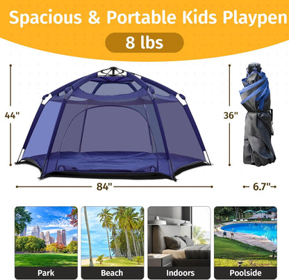 Alvantor® Baby Playpen Pop Up Play Yard 84"x84"x44”Large Mesh Kids Toddler Play Pen Indoor & Outdoor Safe Space Foldable Lightweight Mosquito Playpen Canopy for Infants Toddlers Pets, Navy