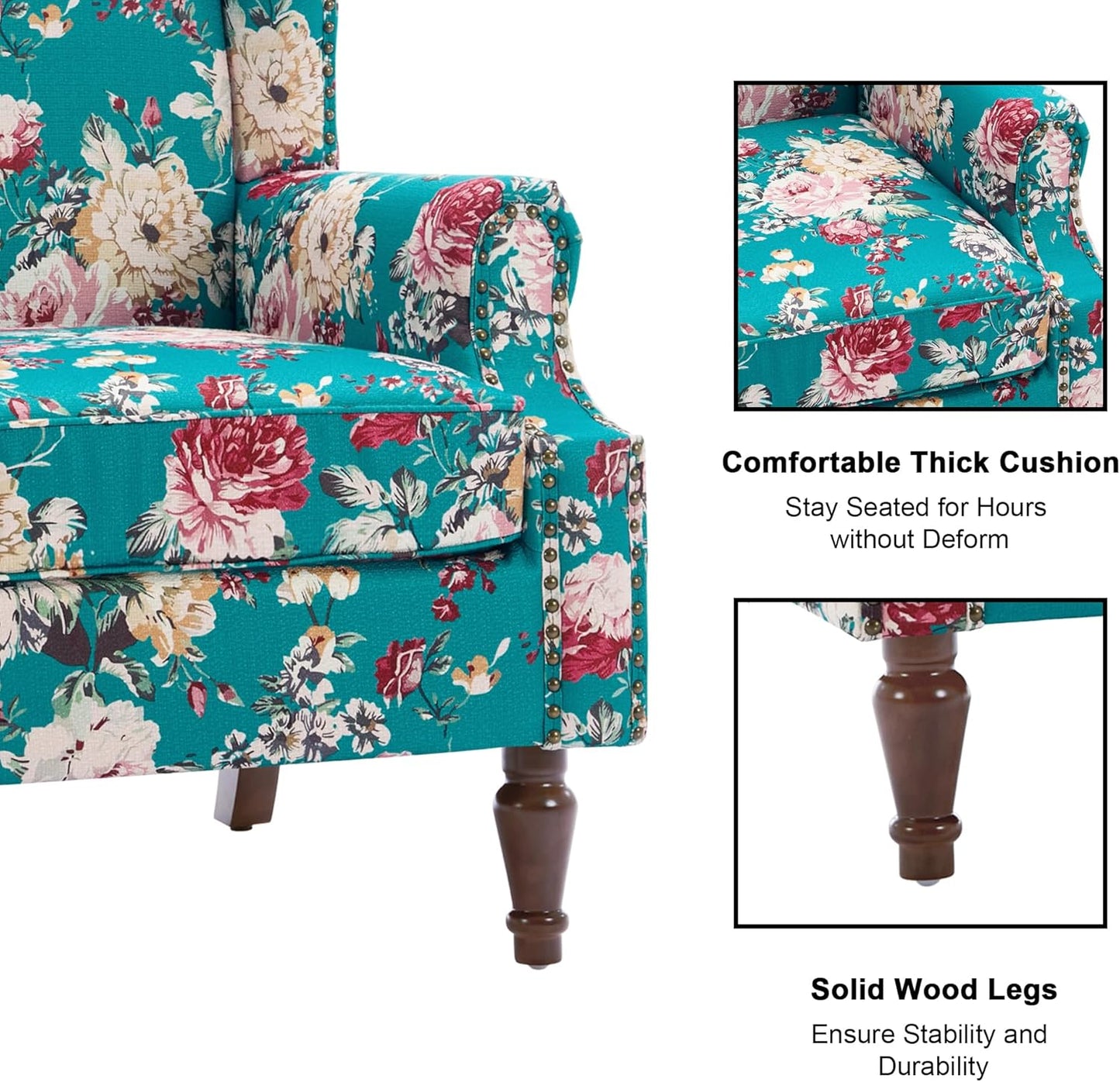 Swivel Rocker Recliner Chair, Manual Nursery Glider Recliner, Floral Fabric Wingback Accent Chair with Adjustable Backrest & Footrest for Small Spaces Living Room Bedroom (Plants Floral, Set of 1)