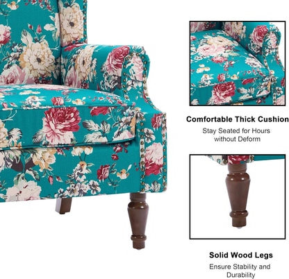 Swivel Rocker Recliner Chair, Manual Nursery Glider Recliner, Floral Fabric Wingback Accent Chair with Adjustable Backrest & Footrest for Small Spaces Living Room Bedroom (Plants Floral, Set of 1)