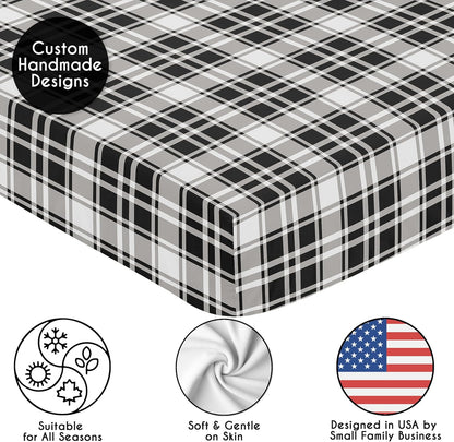 Sweet Jojo Designs 2-Piece Baby Bassinet Sheets Set (Black/White Gingham Checkered Plaid) for Boy/Girl, Infant Newborn Nursery, Oval, Rectangle & Hourglass Mattress (Solid Onyx & Classic Checkerboard)