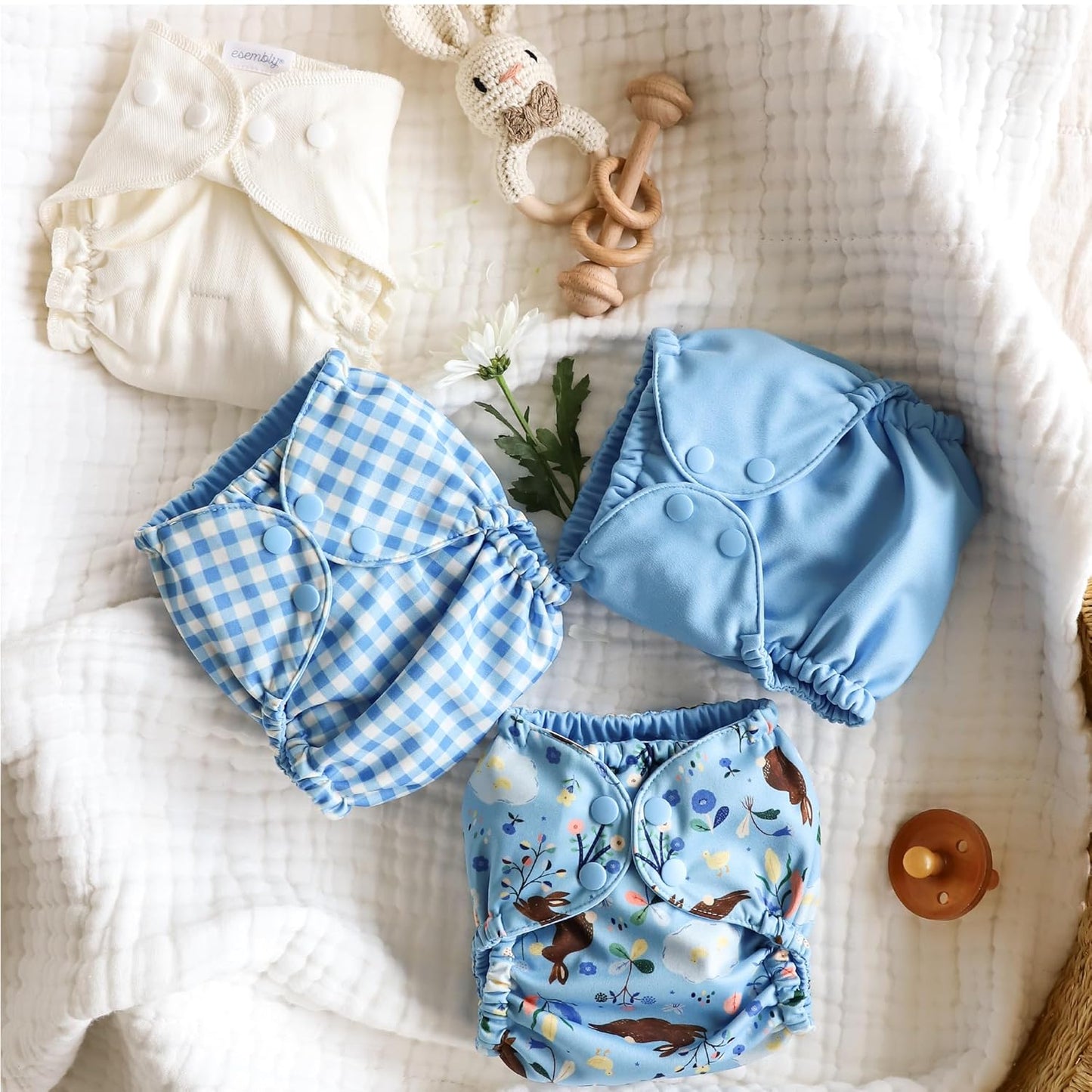 Esembly Cloth Diaper Cover - Reusable Swim Diaper, Waterproof, Breathable - Adjustable Outer Layer Over Absorbent Inner for Blowout Protection - Sea Glass, Size 2 (18-35lbs)