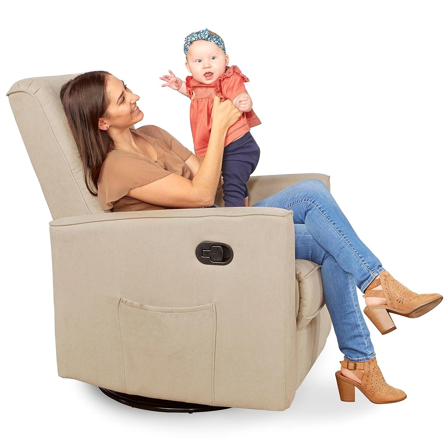 Evolur Raleigh Upholstered Manual Glider Recliner– Rocking & 360° Swivel with Smooth Glide – Greenguard Gold & FSC Certified – Modern Nursery and Living Room Chair in Light Sand