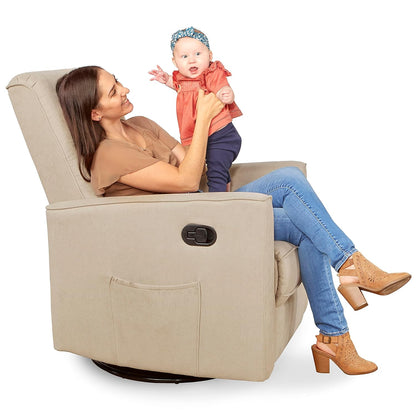 Evolur Raleigh Upholstered Manual Glider Recliner– Rocking & 360° Swivel with Smooth Glide – Greenguard Gold & FSC Certified – Modern Nursery and Living Room Chair in Light Sand