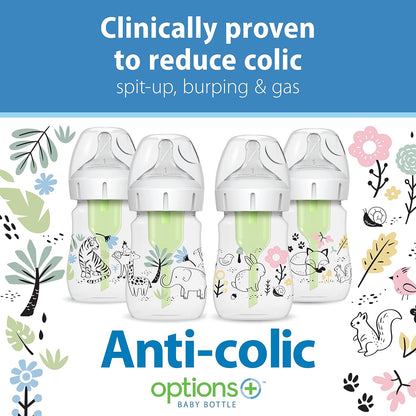 Dr. Brown's Anti-Colic Options + Wide-Neck Baby Bottle Designer Edition Dino Decos, 9oz/270mL, Level 1 Slow Flow Nipple, BPA-Free, 0m+, 2-Pack