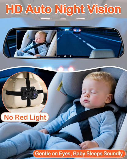 Pemacom Baby Car Mirror Camera: Dash-Free 4.3-inch HD Clear Night Vision Wide Angle View for Infant Backseat Monitoring - Plug-Play No-Professional Installation for Parents Long Road Driving