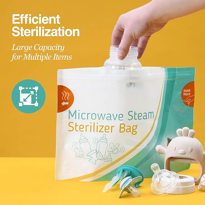 10 Pack Microwave Sterilizer for Baby Bottles Pacifier Sanitizer and Breast Pump Sterilizer Bags Portable Travel Sterilizer for Baby Bottles Pacifiers and Breast Pump Parts