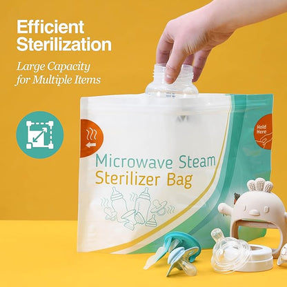 10 Pack Microwave Sterilizer for Baby Bottles Pacifier Sanitizer and Breast Pump Sterilizer Bags Portable Travel Sterilizer for Baby Bottles Pacifiers and Breast Pump Parts