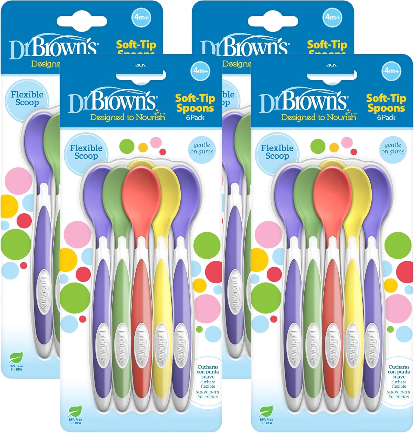 Dr. Brown's Soft-Tip Toddler Feeding Spoons, 6 Pack with No-Slip Strong Suction Bowl for Babies and Toddlers, BPA Free, 2 Pack