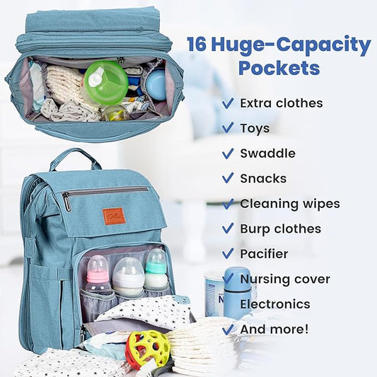Baby Shower Gifts Diaper Bag Backpack - Large Capacity Baby Bag Backpack, Wide Opening & Easy Access Stylish Baby Diaper Bag - Waterproof, Durable, Travel-Friendly Organizer w/ Foldable Changing Pad