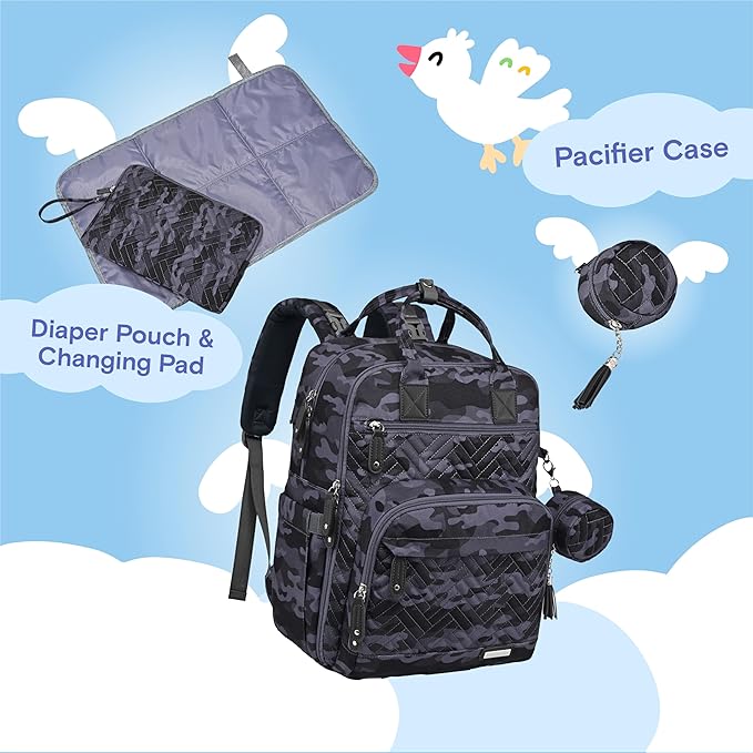 iniuniu Diaper Bag Backpack, 4 in 1 kit Large Unisex Baby Bags for Boys Girls, Waterproof Travel Back Pack with Pouch
