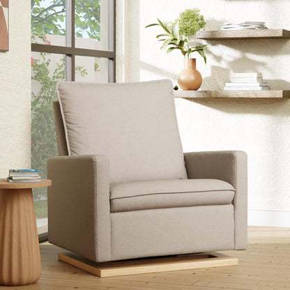 Babyletto Cali Pillowback Swivel Glider in Performance Plastic Cream Eco-Weave, Water Repellent & Stain Resistant, Greenguard Gold and CertiPUR-US Certified