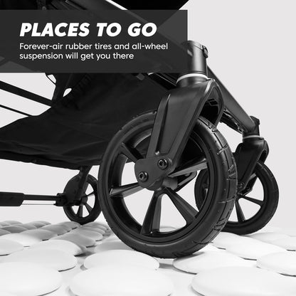 Baby Jogger City Mini GT3 All Terrain Baby Stroller with Forever Air Rubber Tires, All Wheel Suspension, Lightweight Stroller with Magnetic Buckle, No-Rethread Harness, and Foot Brake, Frosted Ivory