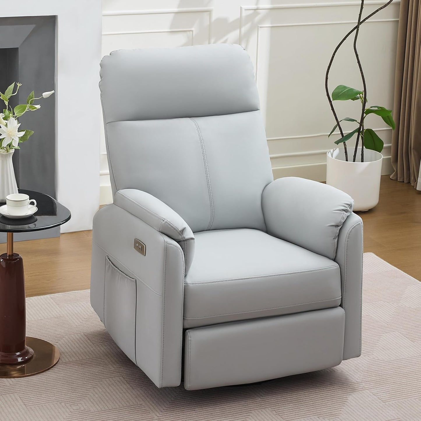 Power Glider Recliner Nursery Rocking Chair with USB Ports, Glider Chair with Lumbar Pillow for Living Room, Glider Swivel Recliner Chair for Nursery(Beige)
