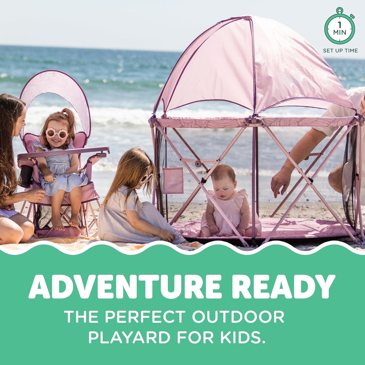 Baby Delight Go With Me Eclipse Mesh Portable Playard | Playpen | Sun Canopy | Indoor and Outdoor | Watercolor Stripe Base