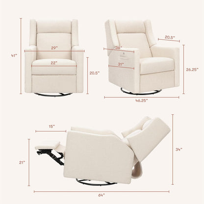 Babyletto Kiwi Deluxe Power Recliner and Swivel Glider with Heat and Massage in Almond Teddy Loop, Built-in USB Charging Port, Adjustable Headrest, Greenguard Gold, FSC and CertiPUR-US Certified