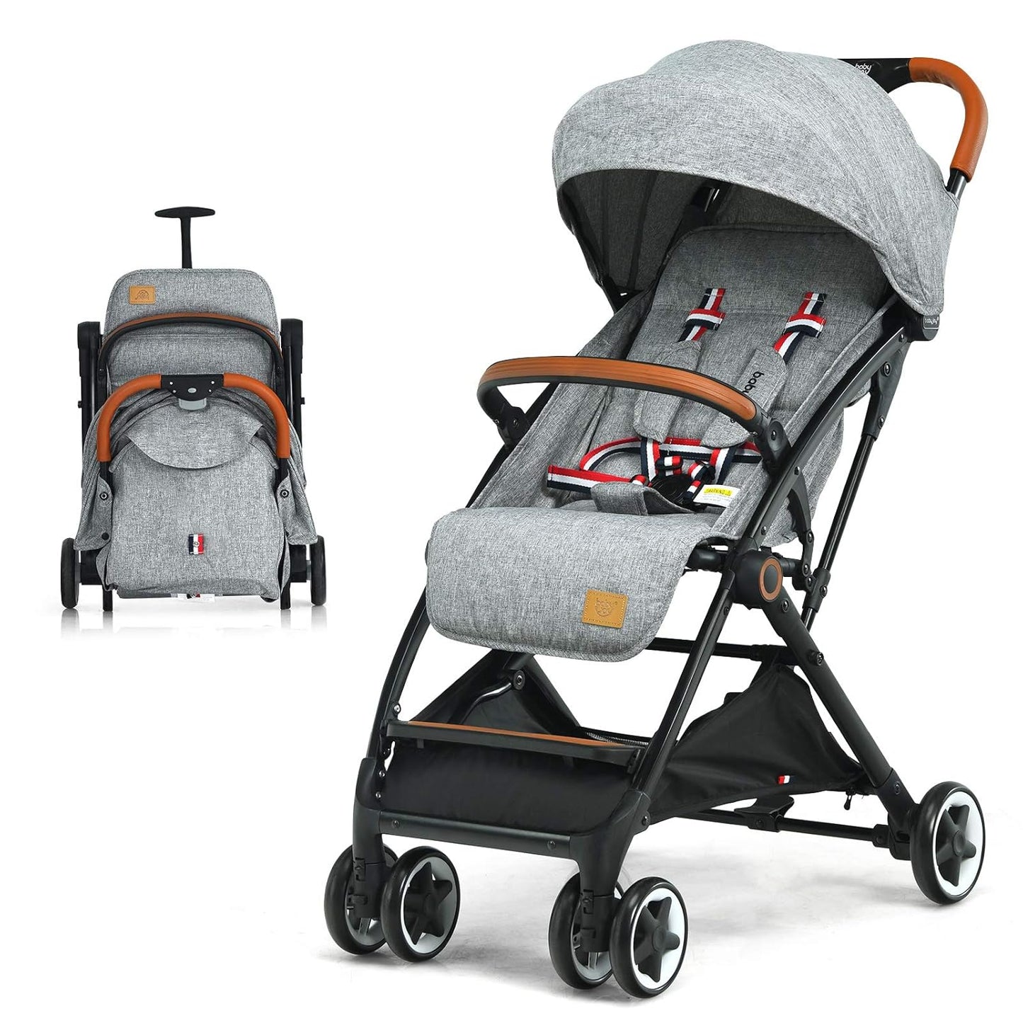 BABY JOY Lightweight Baby Stroller, Compact Toddler Travel Stroller for Airplane, Infant Stroller w/ 5-Point Harness, Adjustable Backrest/Footrest/Canopy, Storage Basket, Easy One-Hand Fold, Beige