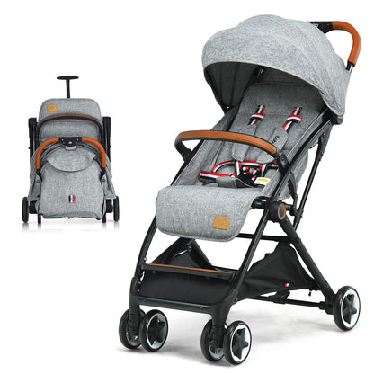 BABY JOY Lightweight Baby Stroller, Compact Toddler Travel Stroller for Airplane, Infant Stroller w/ 5-Point Harness, Adjustable Backrest/Footrest/Canopy, Storage Basket, Easy One-Hand Fold, Beige