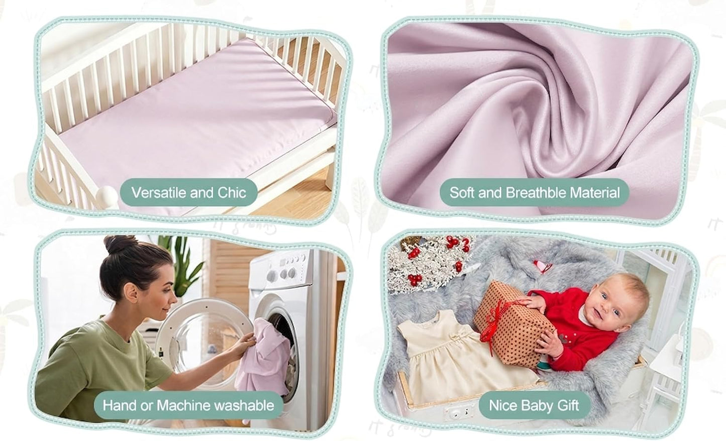 4 Pack Bassinet Sheets (19" x 33"), Compatible with Baby Delight, BabyBond, Dream On Me and Most Rectangle Bedside Sleeper Bassinet Mattress, Soft and Skin-Friendly, Mint Green and Color Rainbow