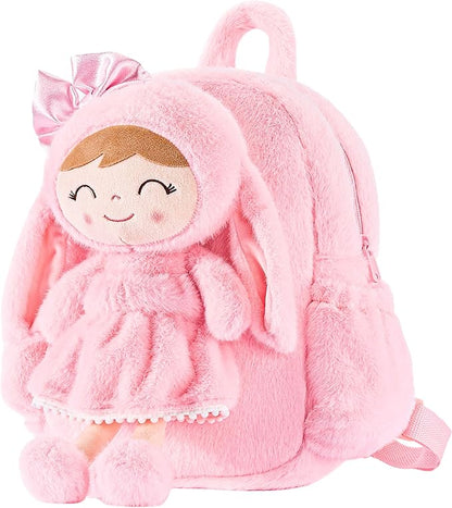 Gloveleya Toddler Backpack Plush Bag with Soft Pink Rabbit Doll Detachable Design 11inches Gift for Baby Girl 2+...