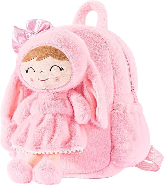 Gloveleya Toddler Backpack Plush Bag with Soft Pink Rabbit Doll Detachable Design 11inches Gift for Baby Girl 2+...
